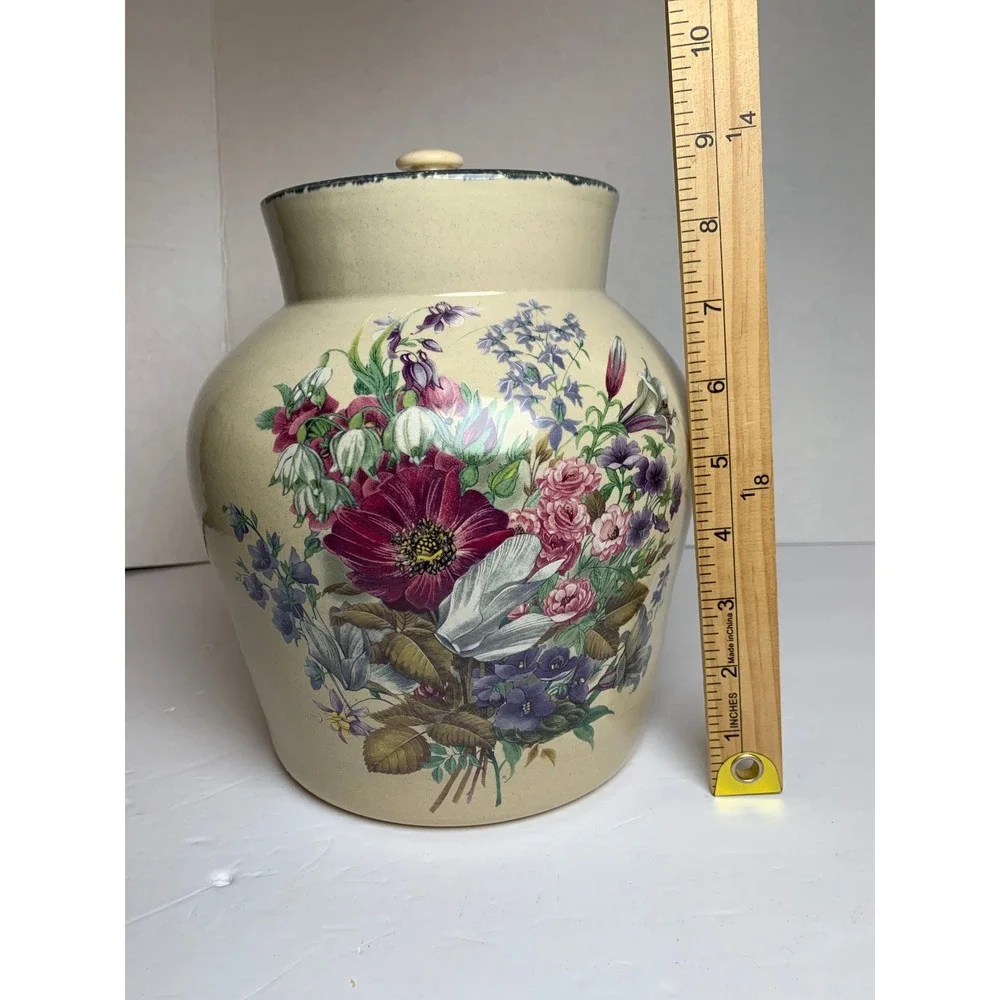 Home & Garden Party Floral Stoneware Cookie  Jar Canister Vintage 2001‎ USA XL